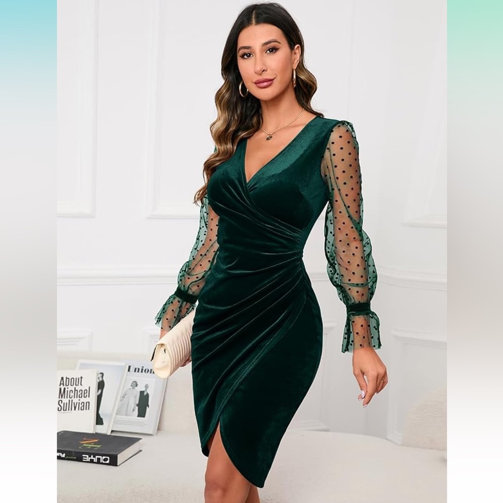 Chic Velvet Midi Dress with Sheer Sleeves